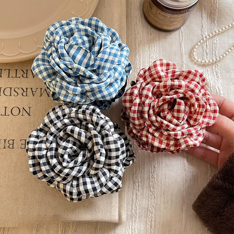 Elegante Karoblumen-Klaue Mode Pferdeschwanz-Haarnadeln Spangen Haiklammer Strand-Haarspange Für Damen Haarschmuck Neu