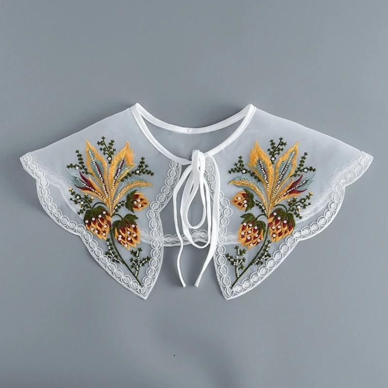 Embroidered False Collar for Women Teens Girls Elegant Detachable Faux Collar Blouse Collar Fashion Clothing Accessories