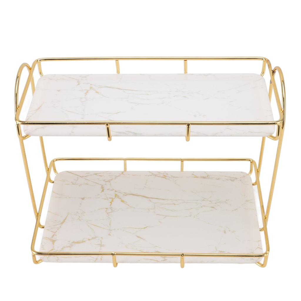 Bathroom Storage Rack Gold White 2 Tier Makeup Shelf Humanized Structure Anti Slip Counter