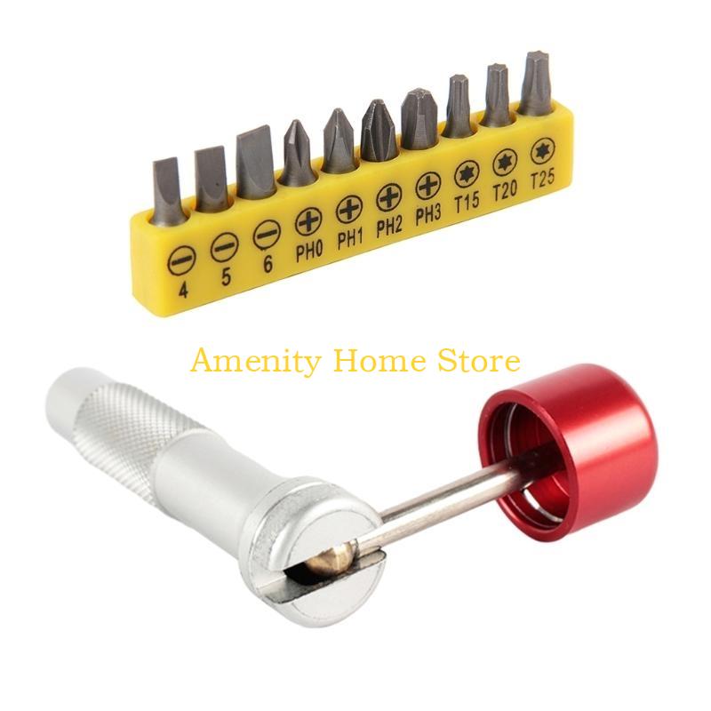 F26C Screwdriver Bit Handle Multifunctional Aluminum Handle 4/5/6/PH0/PH1/PH2/3/T15/20/25 Head 180 DegreeRotary