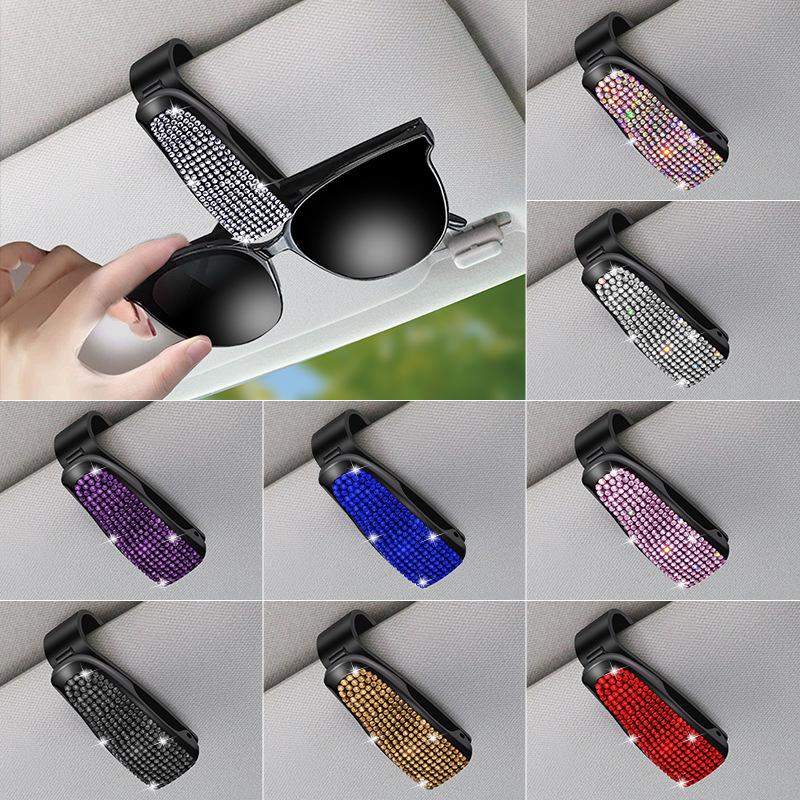 

Car Sun Visor Glasses Holders Bling Crystal Rhinestones Auto Eyeglasses Sunglasses Hanger Mount with Ticket Card Clip for Women чёрный