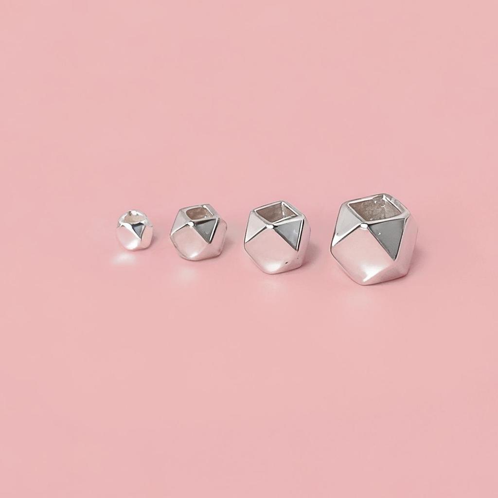 S925 Sterling Silver Geometric Faceted Beads for DIY Jewelry and Handwoven Rope Spacer Designs.