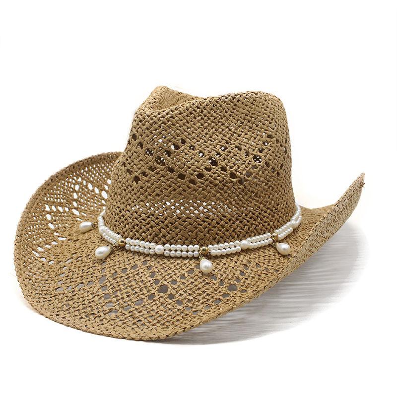 Ethnic Style Straw Hat With Wide Brim Sun Protection For Summer Vacation хаки