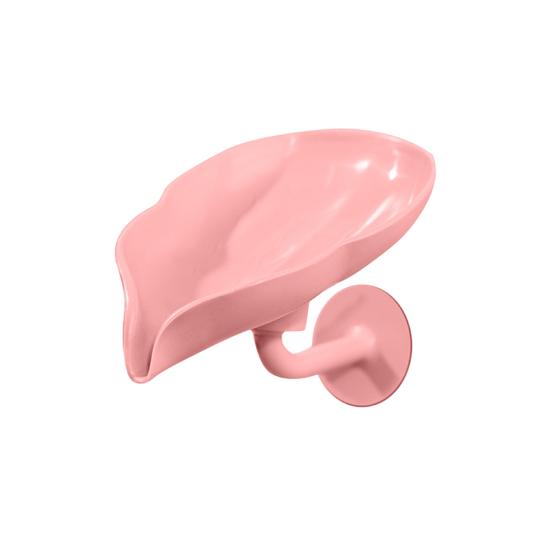 

Мыльница настенная перфорированная свободная экономия места простая в установке полка для сушки мыла в ванной комнате в форме листа ежедневное использование розовый