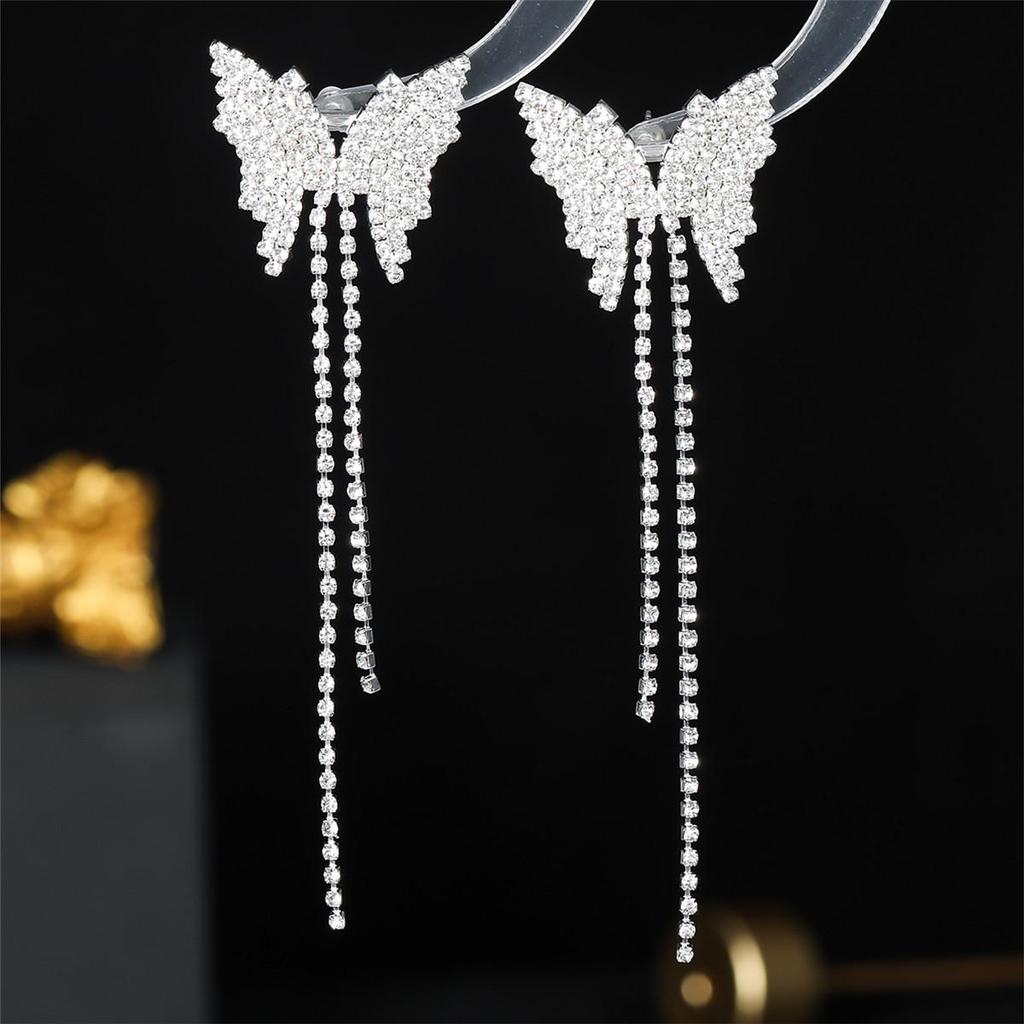 Cercei Eleganti cu Ciucuri in Forma de Fluture cu Design Complet cu Diamante - Bijuterii de Moda High-End pentru Femei