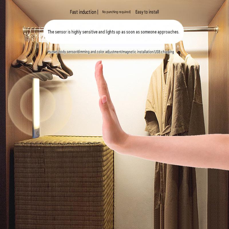 LED Motion Sensor Closet Light USB Rechargeable Stick-On Magnetic Cabinet Light for Wine Cabinet Sideboard Dimmable 3-Color