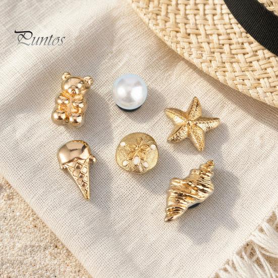 Metal Shoe Charms 6Pcs/Set Gold-Tone Charms, Summer Ice Cream Shell Starfish Faux Pearl for Clogs Women Girls Beach Footwear Decor Scratch-resistant