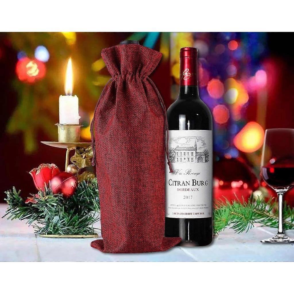Burlap Wine Gift Bags, 24 Pcs Jute Drawstring Wine Bottle Covers with Ropes and Tags for Christmas