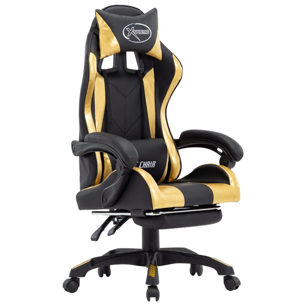 Fauteuil de jeux vidéo avec repose-pied Doré et noir Similicuir