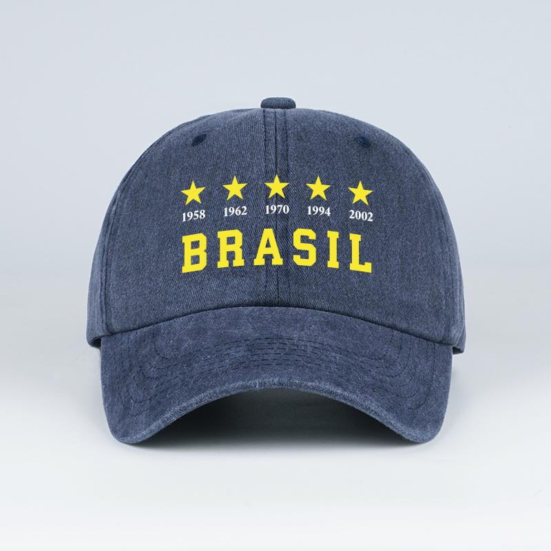 Brazil 5 Stars Champions 1958-2002 Baseball Cap For Men Women Washed Cotton Adjustable Dad Hat Brazil Football Fan Gift Sun Cap