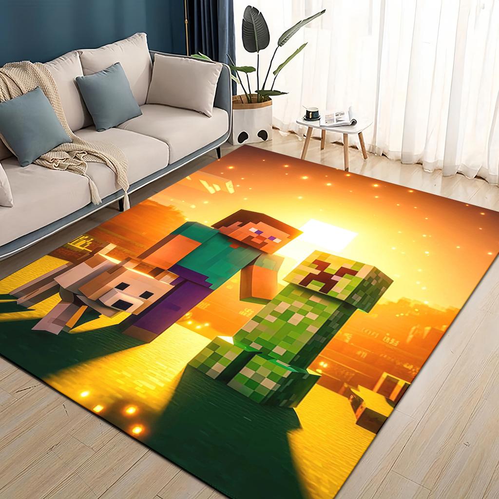 3D Moje světová stavební hra Kreslený koberec pro obývací pokoj Ložnici Domácí dekorace pohovky, Dětská hrací protiskluzová podložka na podlahu