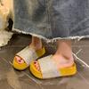 2025 summer new Korean version of fashion and leisure one-word drag rhinestone muffin thick-bottomed beach one-foot cool slippers