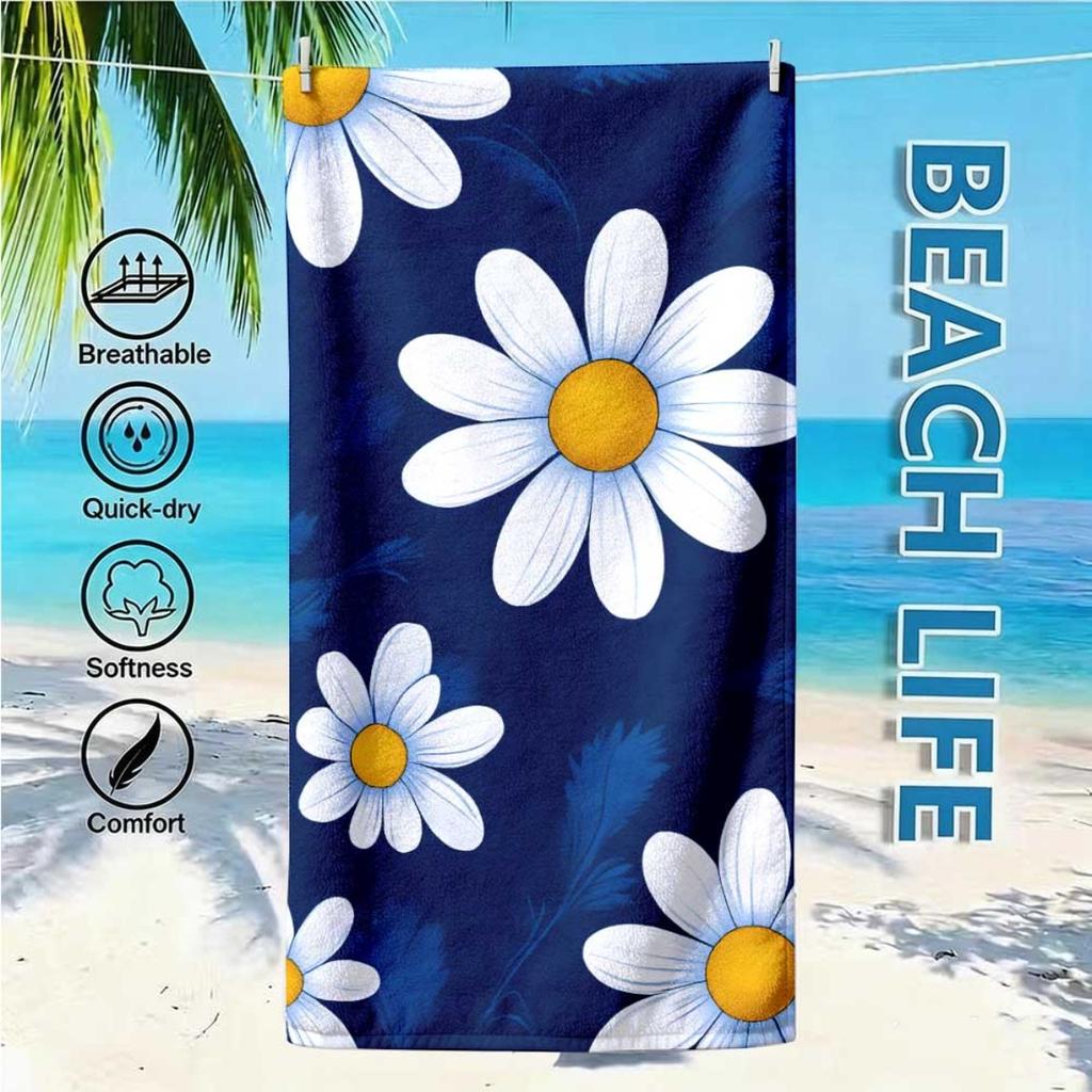 Daisy Pattern Beach Towel 1pc Beach Towel Lightweight Easy To Carry Unisex Soft and Comfortable Ideal for Beach Camping Swimming