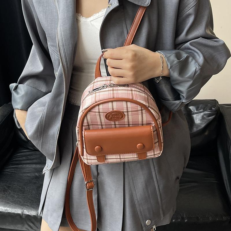 Plaid backpack women's new fashion popular versatile small schoolbag college student travel mini backpack