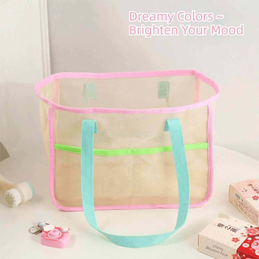Fashion Clear Beach Tote Bag Nylon Mesh Candy Color Wash Bag Large Capacity Transparent Bag Woman