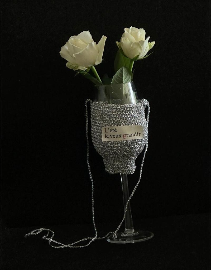 Korean Style Wine Glass Cup Bag Suits Crossbody Bag, Bottle Cover, Handbag, creative gift vase, sequins, handmade weaving
