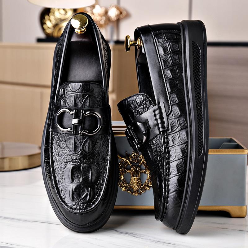 Loafers Men's New Soft-soled Beanie Shoes Men's Business Casual Leather Shoes Formal British Style Crocodile Pattern Men's Shoes