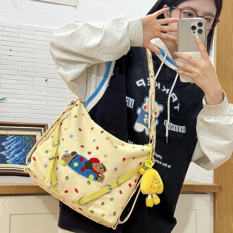 Süßer Cartoon-Hund Polka-Dot-Muster Umhängetasche Rucksack Mit Reißverschluss Für Den Täglichen Gebrauch
