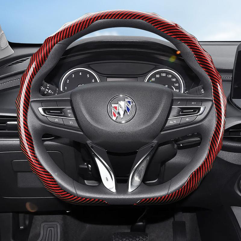 Suitable for Buick Carbon Fiber Texture Steering Wheel Cover Snap-On Wave-Shaped Sporty Design Durable Protective Case Encore Gx Envista Envision