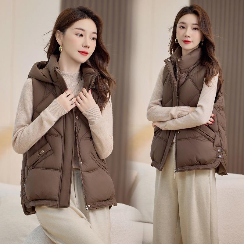 Autumn and Winter New Down Cotton Vest Women's Small Hooded Loose Short Vest Warm Jacket Vest