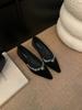 2025 Spring and Autumn New Black Pointed Rhinestone Low Heel Doudou Soft Sole Women's French Sexy Shallow Mouth Single Shoes