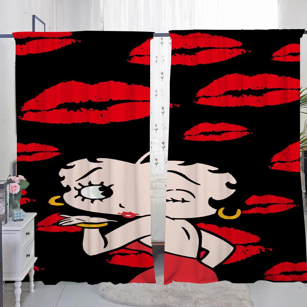 Window Kitchen Curtains for Living Room 2 Pieces Blackout Curtains Door Curtain B-betty B-boop Bedroom Decoration Partition Home