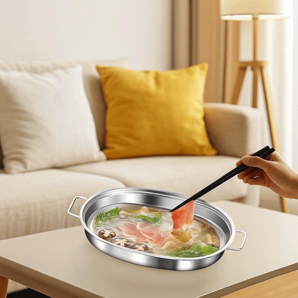 Large Capacity Oval Grilled Fish Pan Stainless Steel Hot Pot Multipurpose Fish Steamer  Home