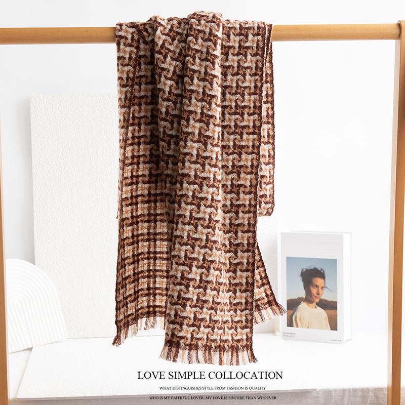 Autumn and Winter New Thickened Plaid Sheep Wool Cashmere Feel Scarf Female Couple Fashion Scarf
