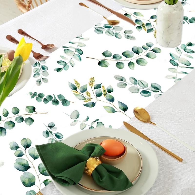Sage Green Table Runner Eucalyptus Leaves Polyester Dining Table Decor for Home Jungle Birthday Party Baby Shower Wedding Decor