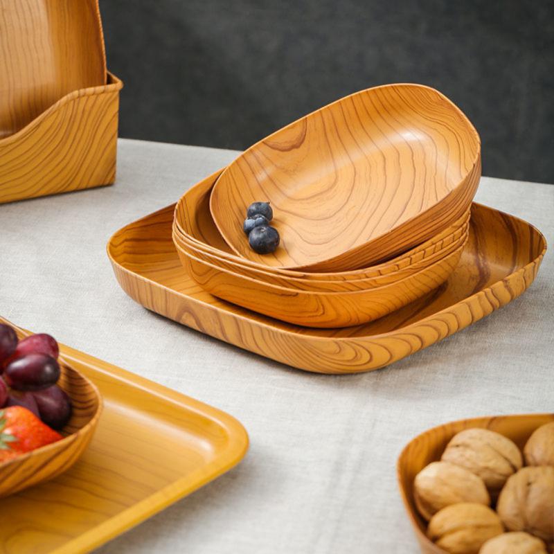Holz Kunststoff Quadratische Platte Snacktablett Kuchen Obstplatte Sushi Frühstück Trockenfrüchteschale Knochenspuckschale Geschirr Serviertablett