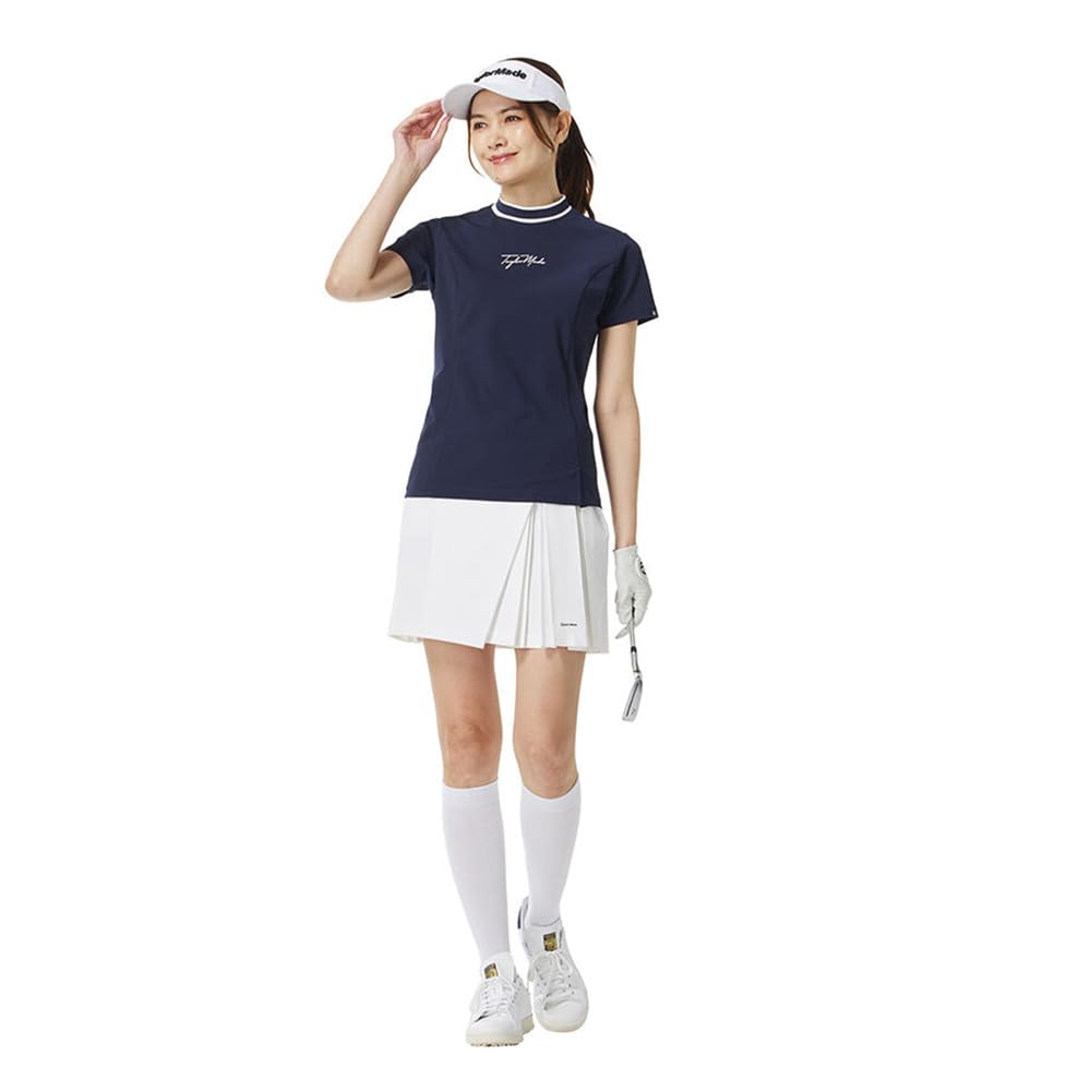 TaylorMade Women's Script Logo S/S Mock Shirt, Navy, Size L, 2025FW, TL521