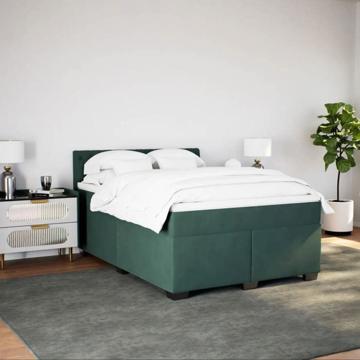 VidaXL Sommier à lattes de lit et matelas Vert foncé 140x190cm Velours 3286315