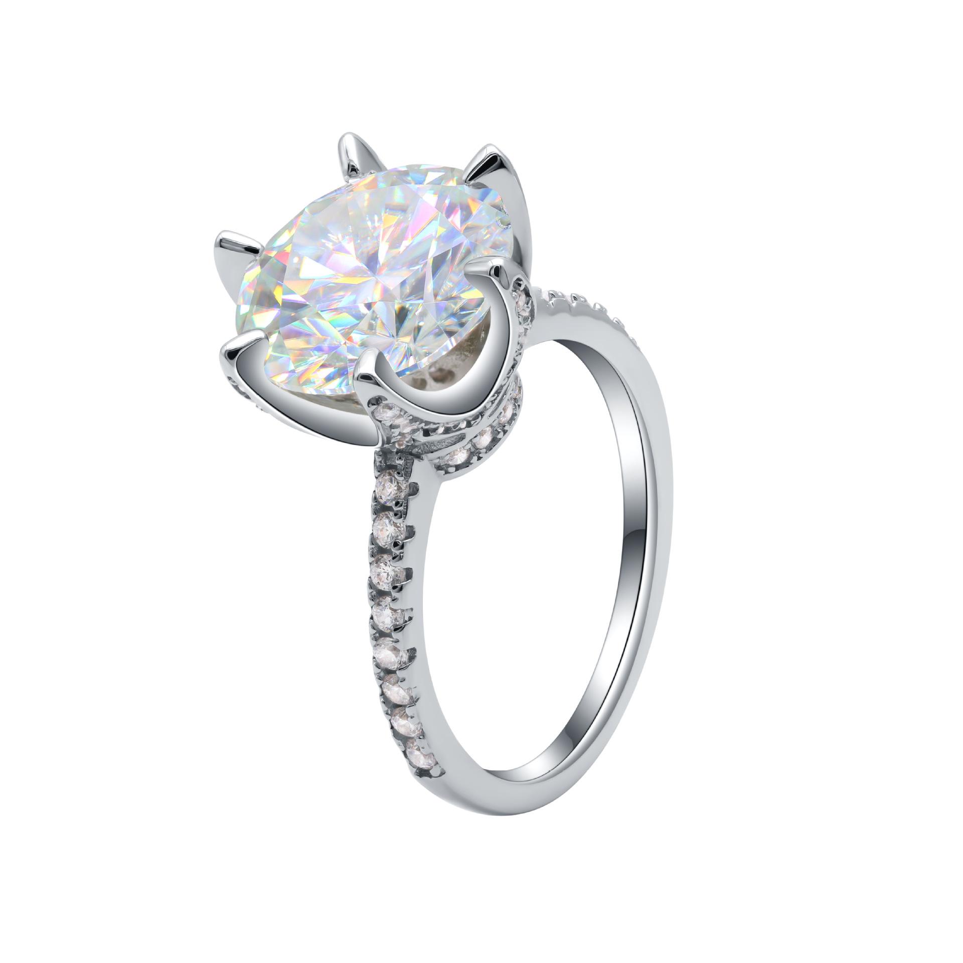 

Серебряное кольцо S925 с бриллиантами из муассанита, кольцо с шестью когтями, женское открытое кольцо из стерлингового серебра S925 9