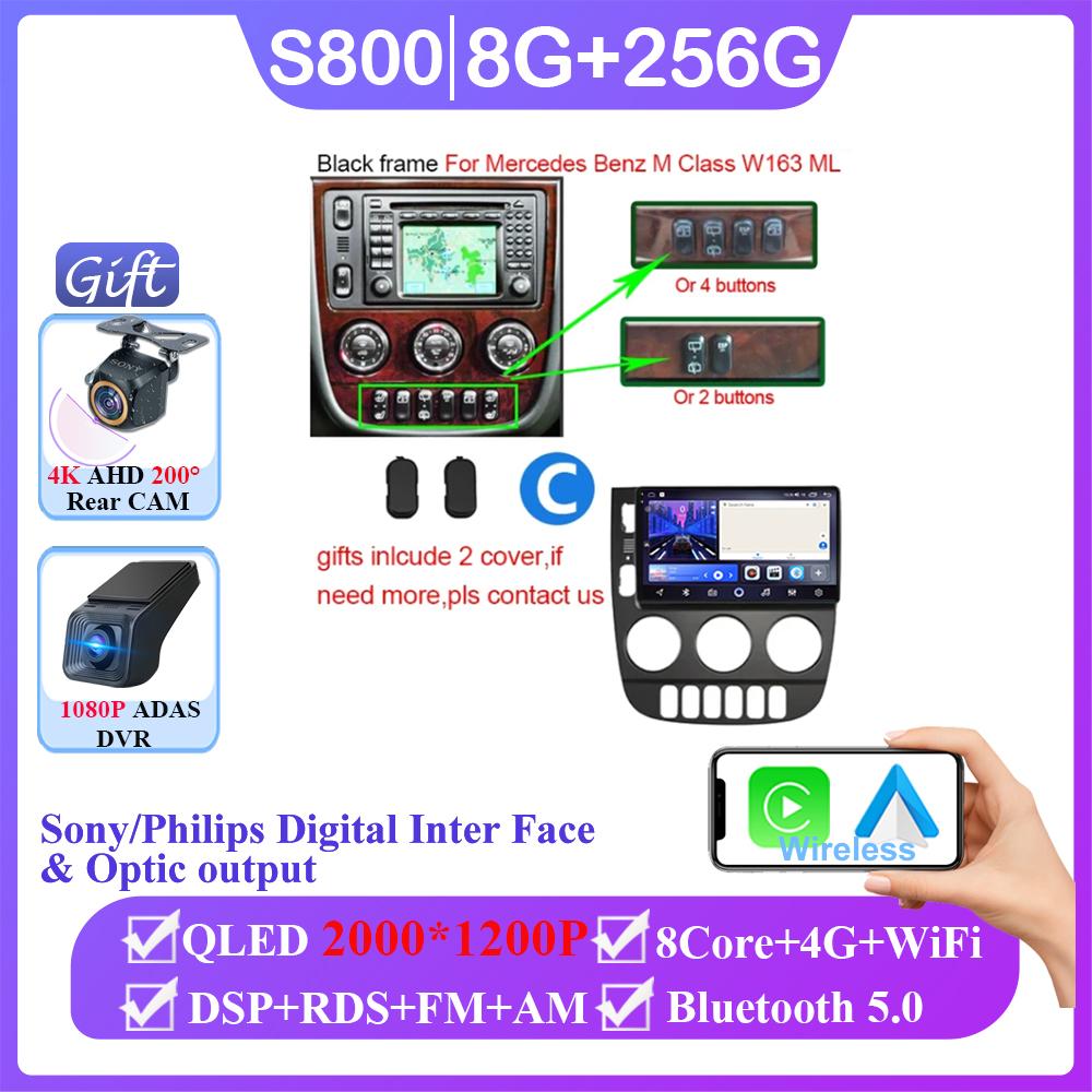 Android 14 For Mercedes Benz M-Class W163 ML 1998 - 2006 Auto Radio GPS Navigation Stereo Head Unit Multimedia Player DashCam BT