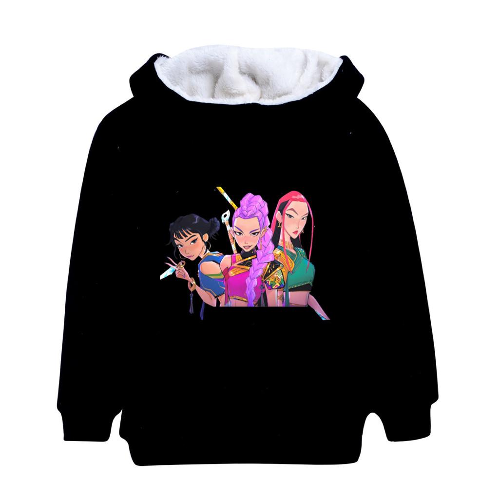 5037 Winter Warm Clothes Kids Girls Kpop Zoey Mira Rumi Print Casual Long Sleeves Velvet Jacket
