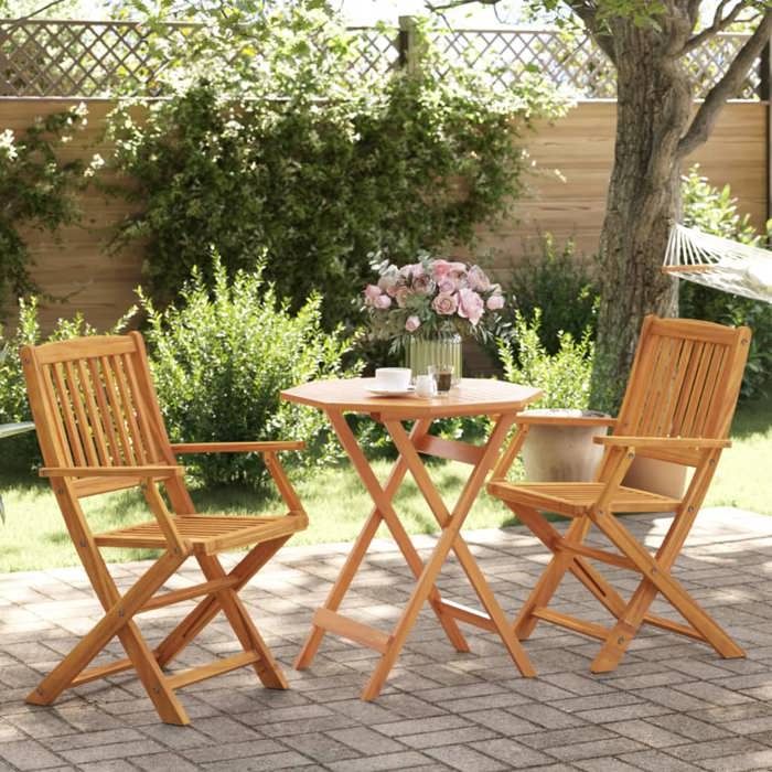 VidaXL Ensemble de bistro pliable 3 pcs bois d'acacia solide, ensemble de bistrot de jardin, ensemble de balcon, ensemble de 3295252