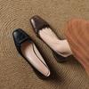 Casual Four-season Wear Single Shoes, Medium Heel, Square Heel, Rubber Low-top Shoes, One Pedal, Square Head, New Women's Small Leather Shoes