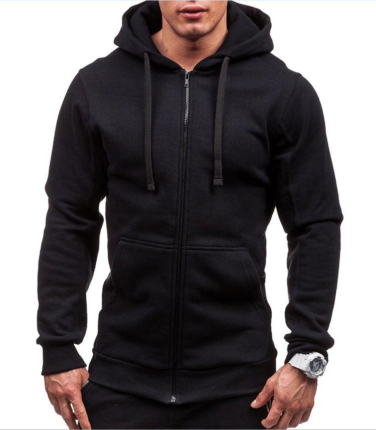 Men's 2024 Fashion Trend Casual Zip-Up Hoodie Jacket - Solid Color Cardigan Sweatshirt