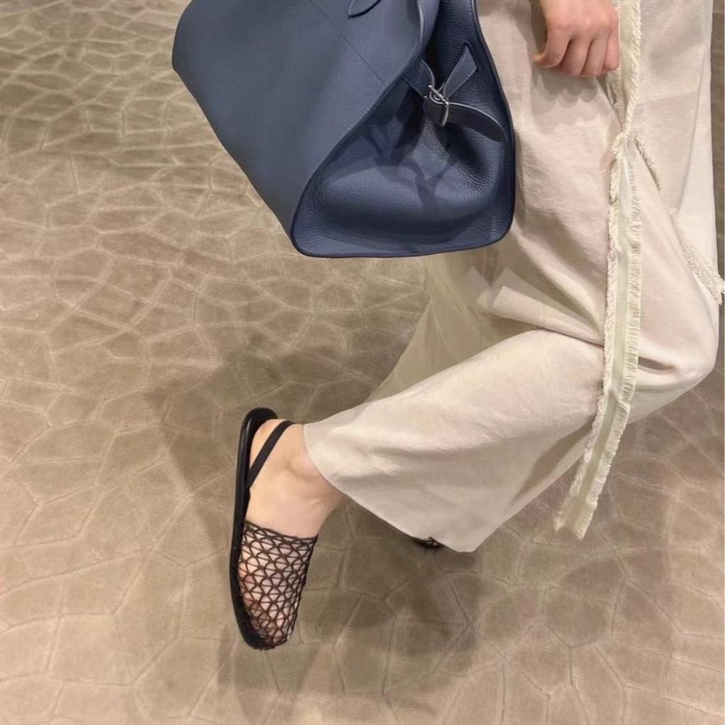 Fashion Mesh Women Ballet Falts Shoes Summer Luxury Sandals Ladies Rome Leisure Round Toe Buckle Strap Women Pumps Loafers Shoes 2024