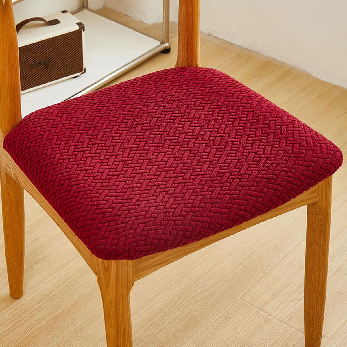 

4/6pcs Jacquard Fabric Chair Cushion Covers Elastic Seat Covers for Chairs Solid Color Chair Slipcover Protector for Living Room 4 pieces