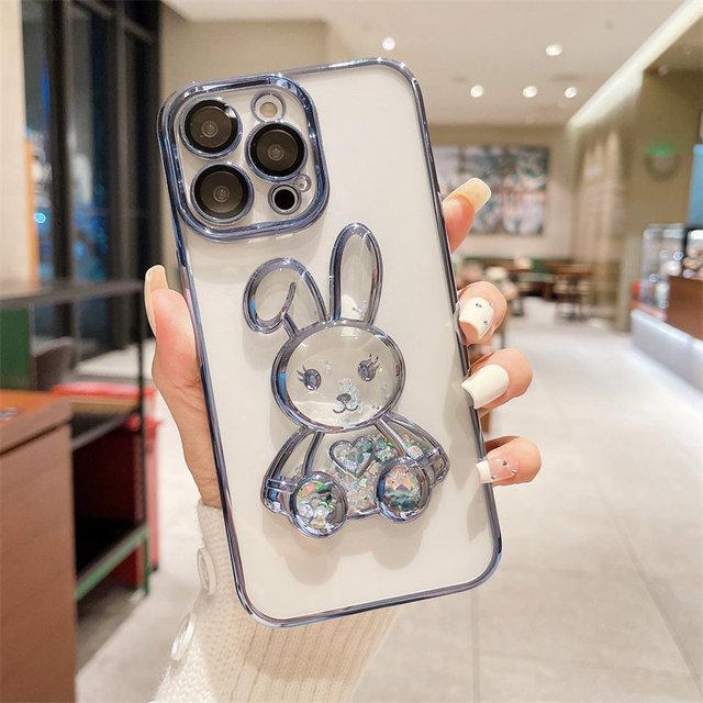 Quicksand 3d Cartoon Rabbit Phone Case For Iphone 14pro Max 13 12 11 Pro Max 14plus Camera Protection Clear New Year Back Cover