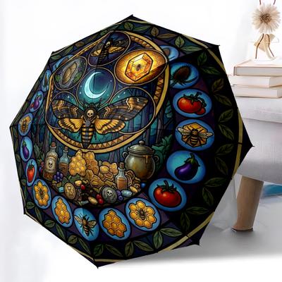 Natures Honey Circle Pattern Umbrella, Portable and Foldable Design, 8 Ribs, a Casual Accessory for Halloween, Christmas, and Birthday Gifts.