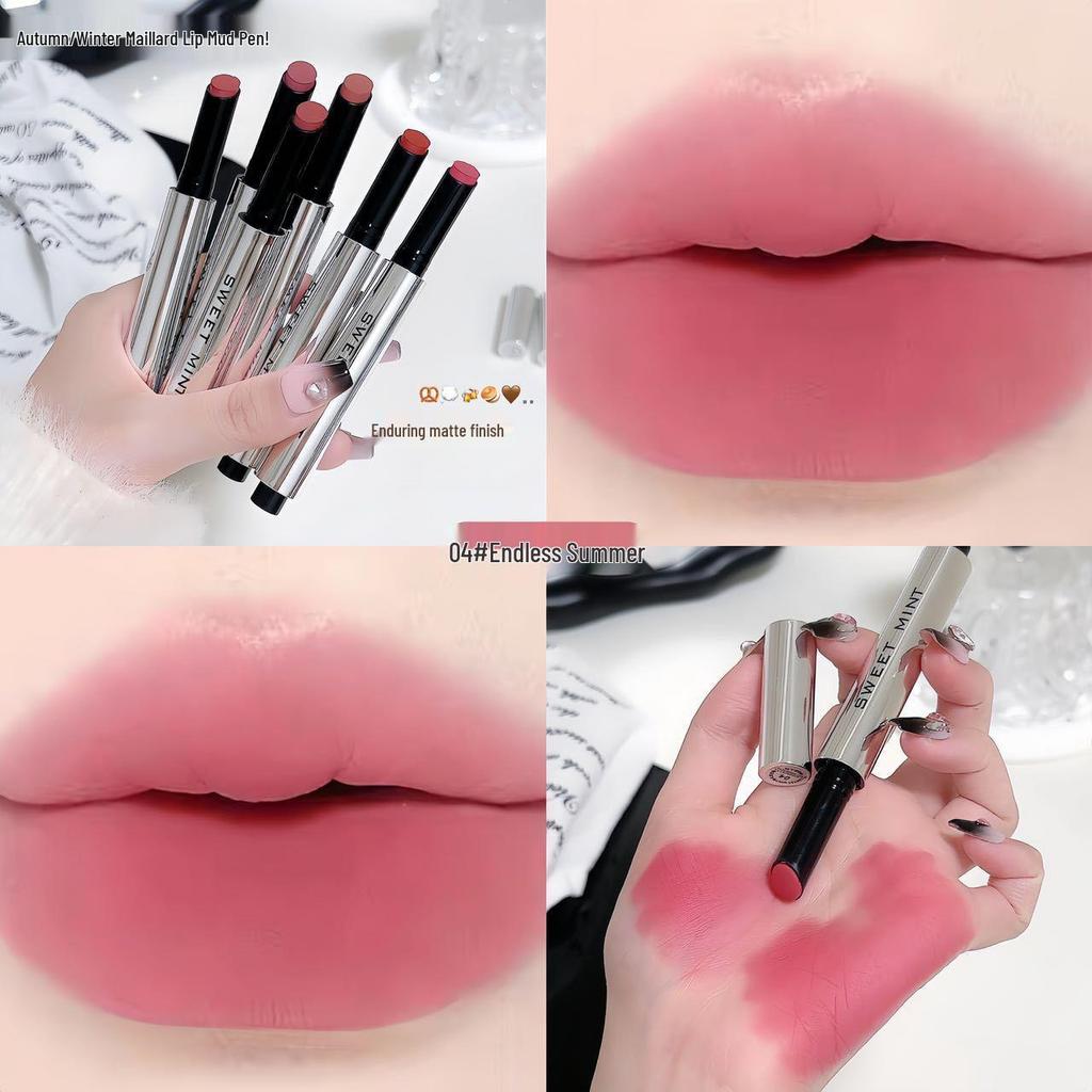 Sweet Mint Velvet Matte Lip Mud Stick: Soft Cotton Formula, Long-Lasting, Fade-Resistant, Autumn/Winter Bare Face Whitening Lipstick.