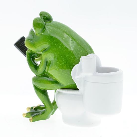 Toilet Frog Figurine Watching Phone Cartoon Frog Statue Resin Sculpture Indoor Outdoor Decoration Ornament