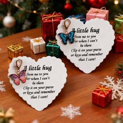 Ciondolo Farfalla con Biglietto Ispirazionale Supporto Emotivo Abbraccio Tascabile Portachiavi Farfalla Ciondolo Decorazione Portafoglio Natale Compleanno Regalo di Incoraggiamento