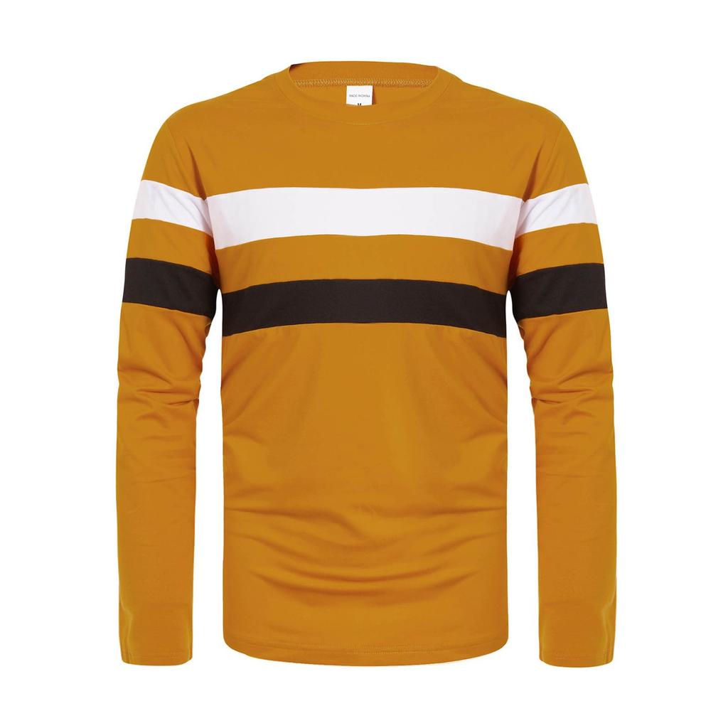 Long Sleeve T Shirt Men Crewneck Fall Workout Shirts Mens Fashion Stripes Casual Tops Regular Fit Athletic Pullover