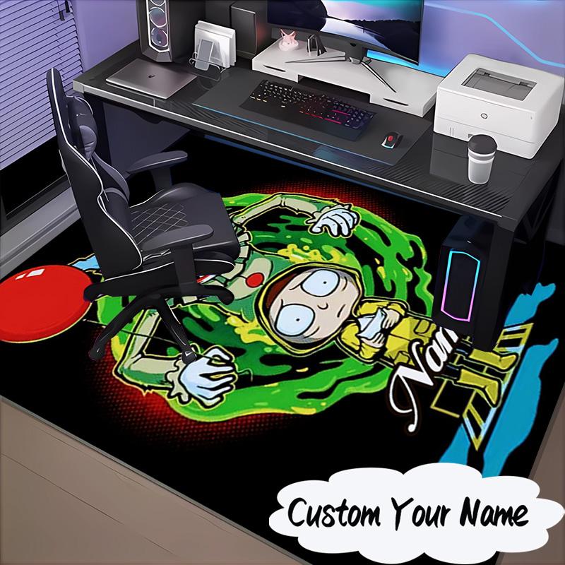 Custom Name Neon Rick Artwork Rug for Living Room, Game Rooms, Office, Bedroom, Floor Mat Playful Design, fan gifts Christmas decor