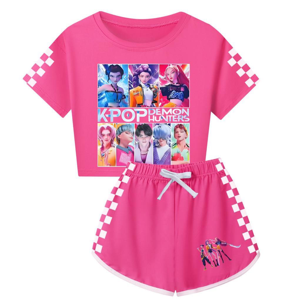 Padrão Caçadores de Demônios Kpop Conjunto de Pijama de Manga Curta e Shorts para Crianças e Adultos