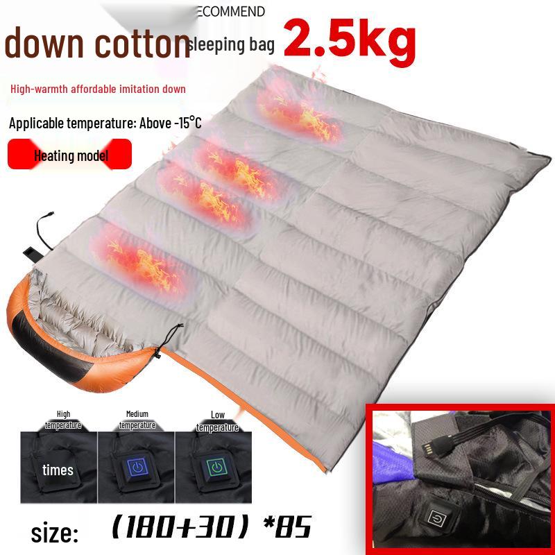 USB Heated Washable Sleeping Bag for Adults - Thickened, Warm, and Cold-Protective for Spring, Autumn, and Winter Camping.
