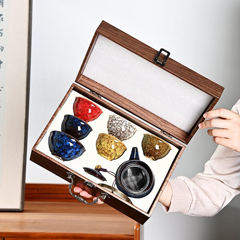 Colorful kiln change five elements cup tea set gradual change tea cup Tianmu set set
